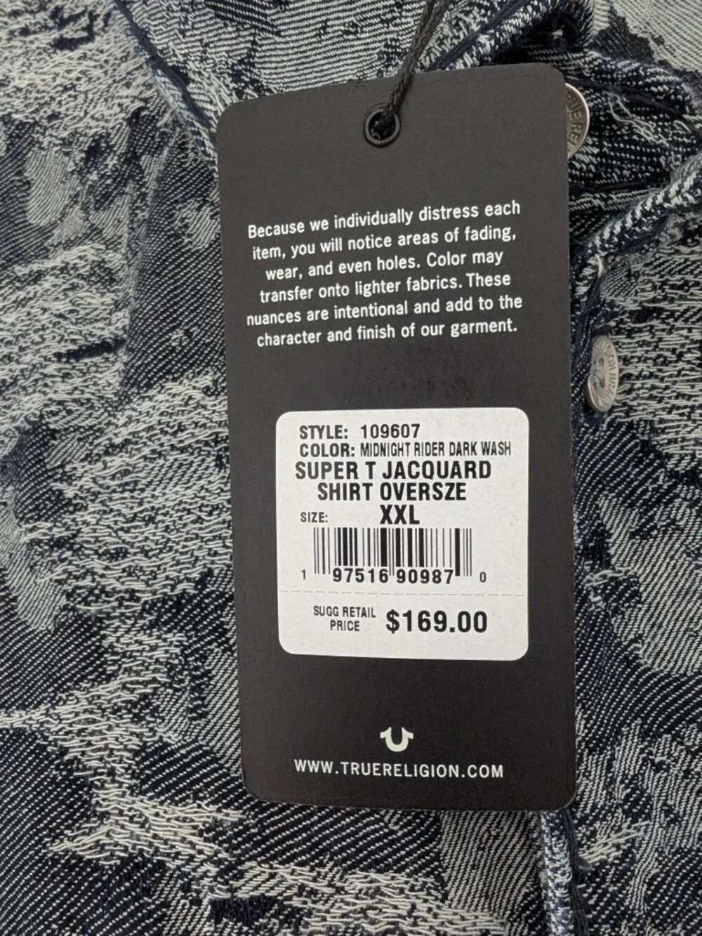 $169 True Religion Jacquard Super T Short Sleeve Oversized Shirt Size 2XL